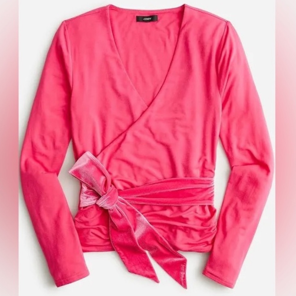 J. Crew FormKnit Long-Sleeve Wrap Top with Velvet Bow-Tie